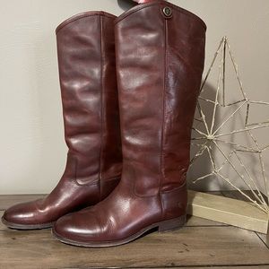 Frye Melissa Button 2 Riding Boot Size 7.5 Redwood Color and Extended Calf. EUC